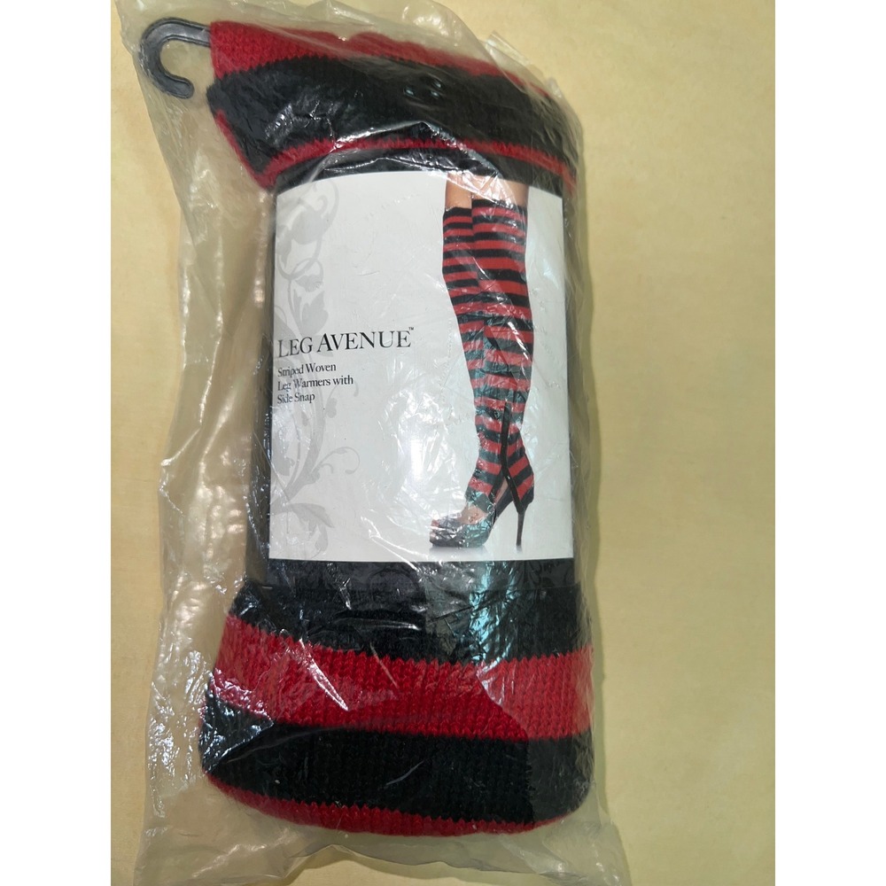 NW Leg Avenue Striped Woven Dancer Costume Leg Warmers Black Red Side Snap